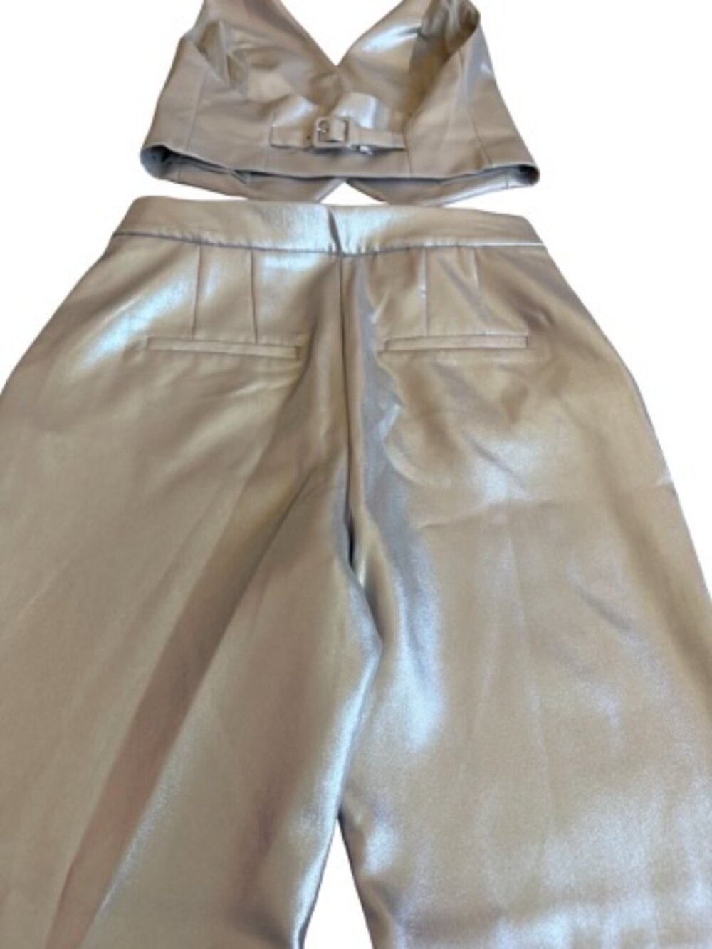 Express Editor Editor Champagne Gold Metallic Halter Pantsuit Set Small Women's - Picture 3 of 13